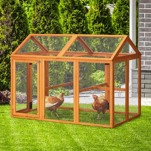 Large Wooden Chicken Run with Combinable Design in Orange - Little and Giant Explorers PawHut