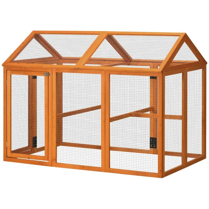 Large Wooden Chicken Run with Combinable Design in Orange - Little and Giant Explorers PawHut