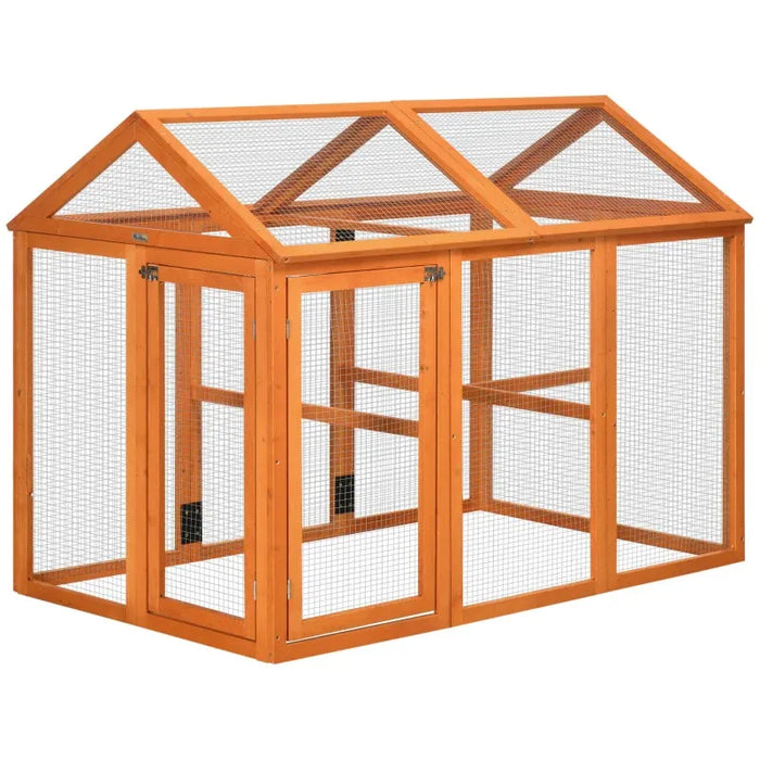 Large Wooden Chicken Run with Combinable Design in Orange - Little and Giant Explorers PawHut