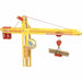 Large yellow wooden crane construction toy by Vilac with hanging logs and detailed features