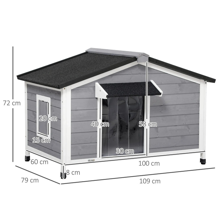 Large Wooden Dog Kennel for Outside in Grey (72 x 109 x 79cm) - Little and Giant Explorers PawHut