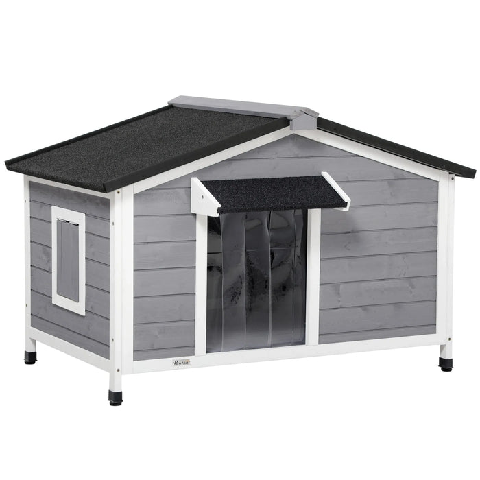 Large Wooden Dog Kennel for Outside in Grey (72 x 109 x 79cm) - Little and Giant Explorers PawHut