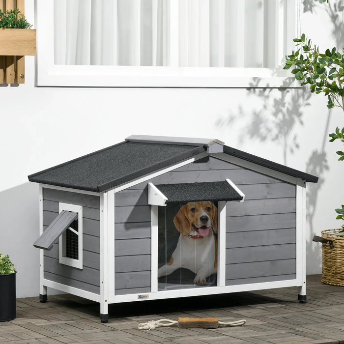 Large Wooden Dog Kennel for Outside in Grey (72 x 109 x 79cm) - Little and Giant Explorers PawHut