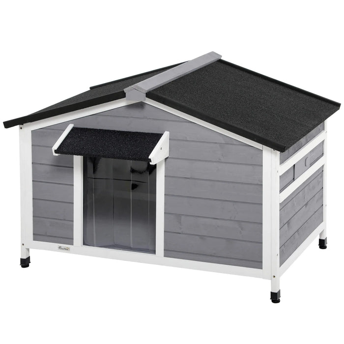 Large Wooden Dog Kennel for Outside in Grey (72 x 109 x 79cm) - Little and Giant Explorers PawHut