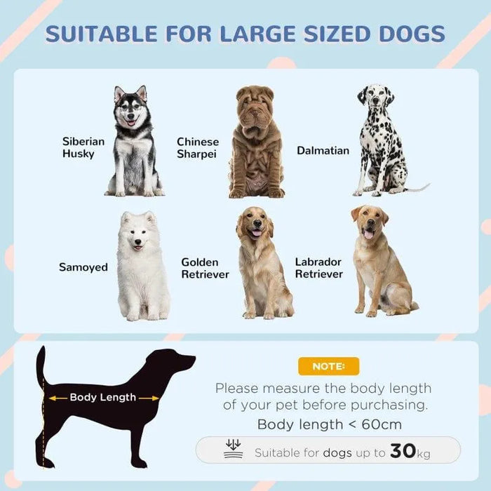 Guide for large dog breeds like Husky, Retriever, Sharpei, suitable for kennels up to 30kg.