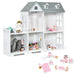 Large Wooden Dolls House Bookshelf with Furniture and Accessories in Grey - Little and Giant Explorers Costway