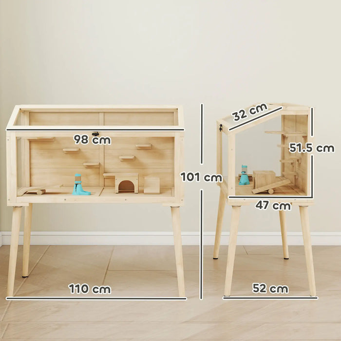 Wooden pet playpen with dimensions labeled on a plain background