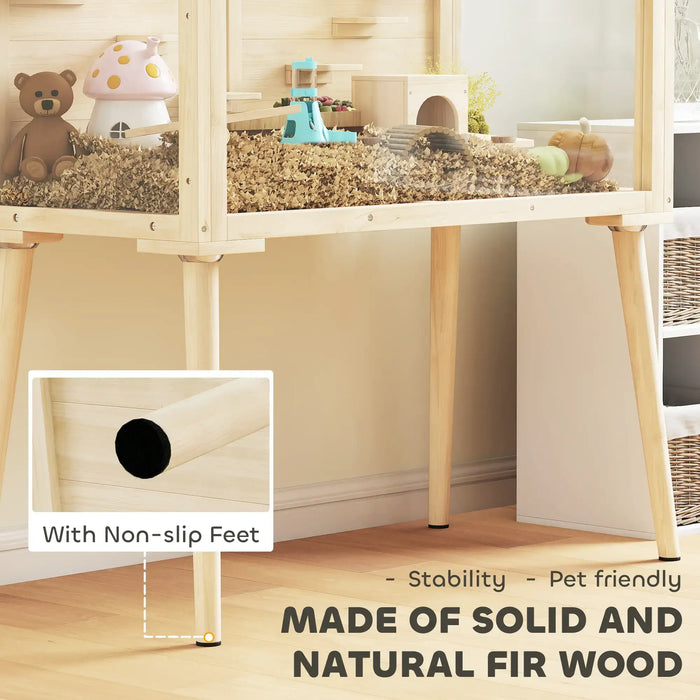 Wooden pet playpen with non-slip feet and solid natural fir wood construction.