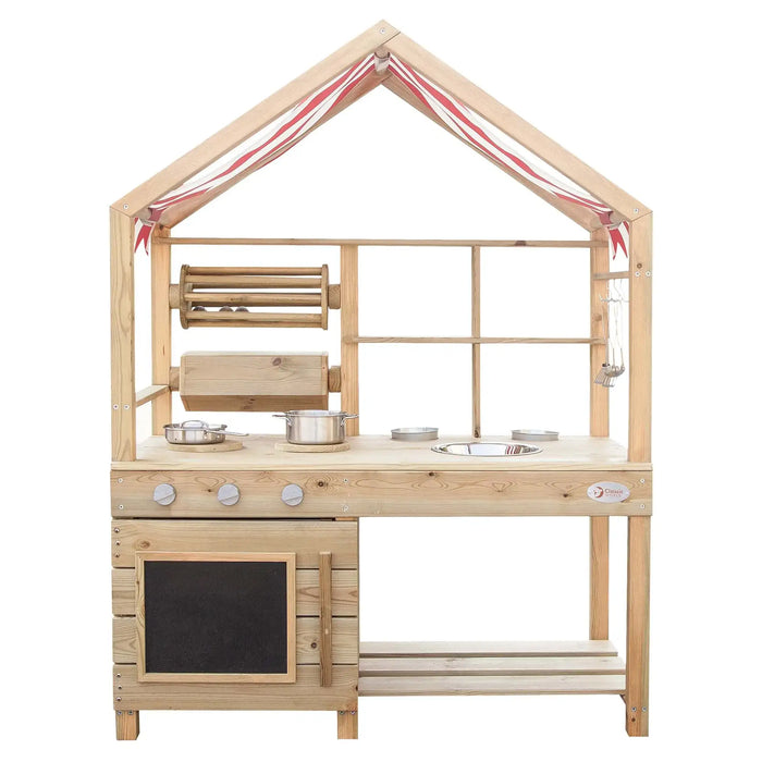 Large Kids Outdoor Kitchen | Natural Wood with Playful Canopy - Little and Giant Explorers Classic World