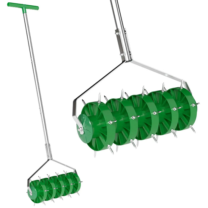 Rolling Lawn Aerator with 3 Piece Detachable Handle and T-bar Grip - Little and Giant Explorers Outsunny