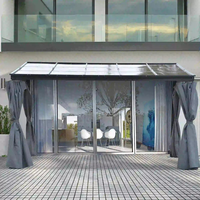 Lean to Aluminium Pergola with Polycarbonate Roof (4 x 3m) - Little and Giant Explorers Outsunny