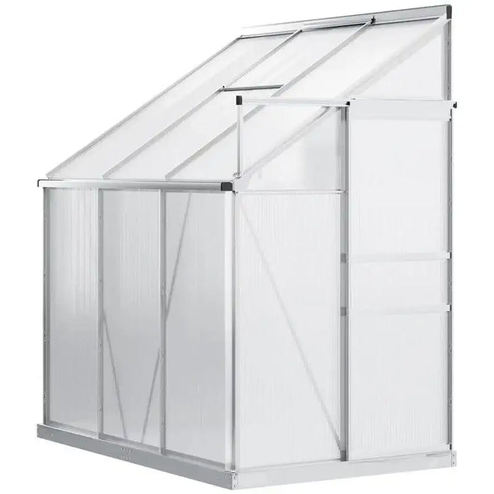 Lean-to greenhouse 6x4ft with aluminium frame and sliding door, wall-mounted design