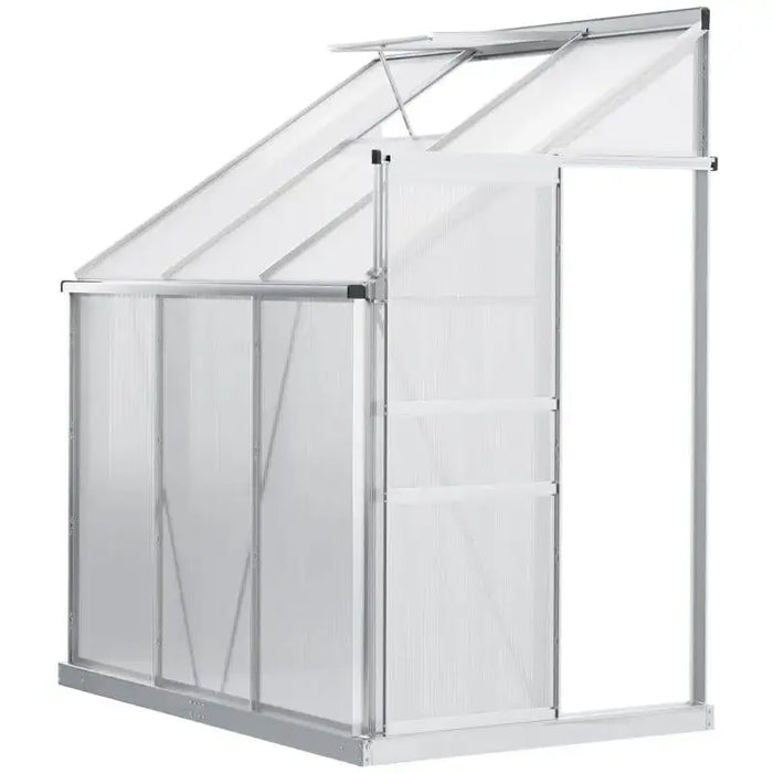 Lean-to greenhouse 6x4ft with aluminium frame and sliding door, wall-mounted design