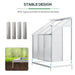 Lean-to greenhouse with aluminum frame, sliding door, four ground bolts, and stable base