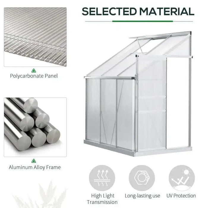 Wall-mounted lean-to greenhouse with polycarbonate panels and aluminum alloy frame