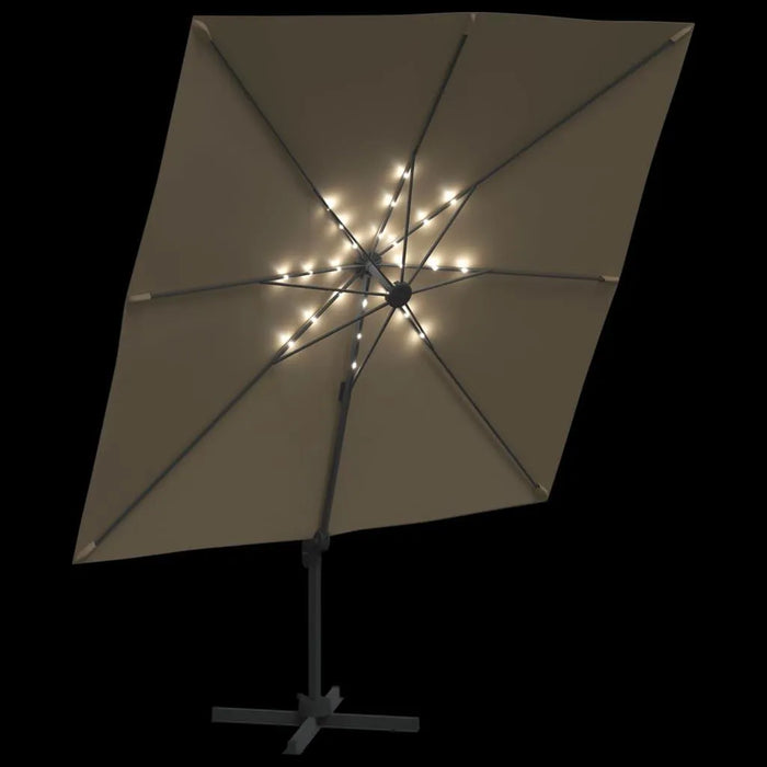 LED Cantilever Umbrella in Taupe (400 x 300cm) - Little and Giant Explorers vidaXL