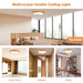 Ceiling light fixture shown in various room settings including bedroom, living room, hallway, and study.