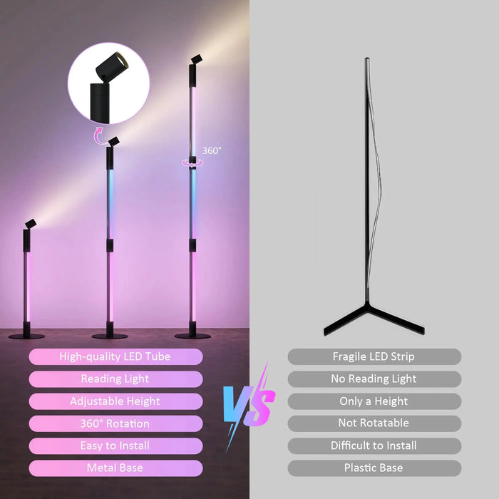 LED Floor Lamp with Reading Light 360° RGB with App and Remote Control - Little and Giant Explorers HOMCOM