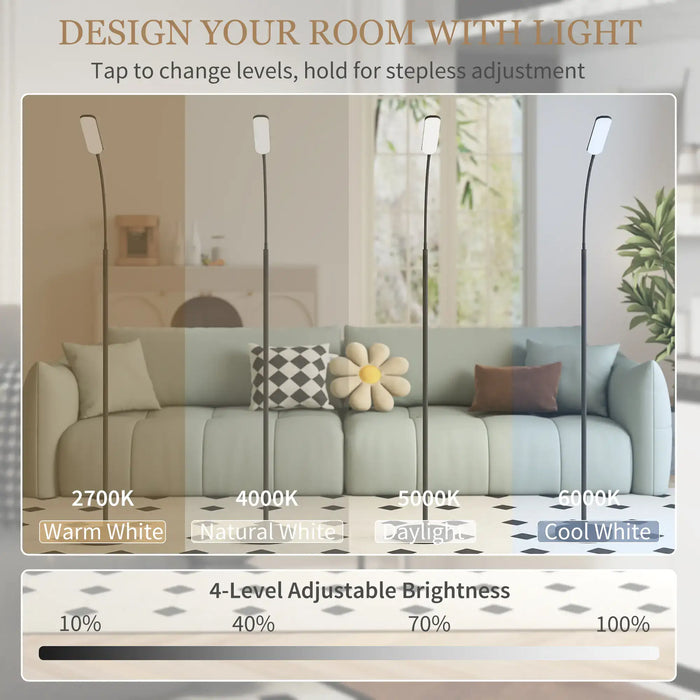 Lighting control interface for room design with sofa and decor elements.