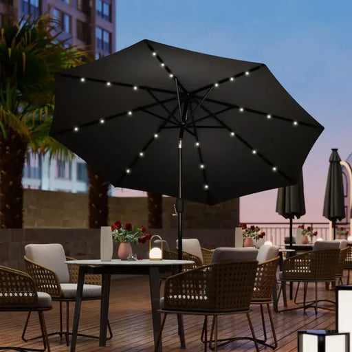 LED Solar Parasol – 2.7m Black | Adjustable Tilt with 4-Colour LED Lights OUTSUNNY - Little and Giant Explorers Outsunny