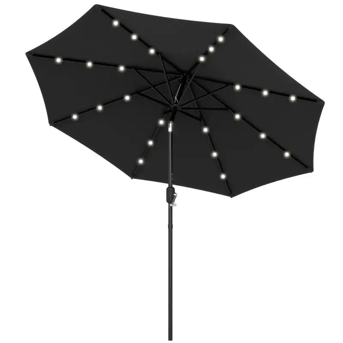 LED Solar Parasol – 2.7m Black | Adjustable Tilt with 4-Colour LED Lights OUTSUNNY - Little and Giant Explorers Outsunny