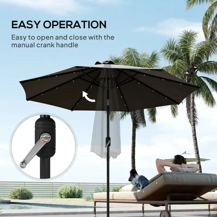 LED Solar Parasol – 2.7m Black | Adjustable Tilt with 4-Colour LED Lights OUTSUNNY - Little and Giant Explorers Outsunny