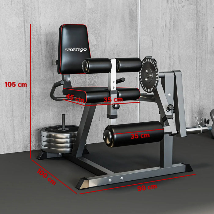 Fitness equipment with dimensions marked on a gray background