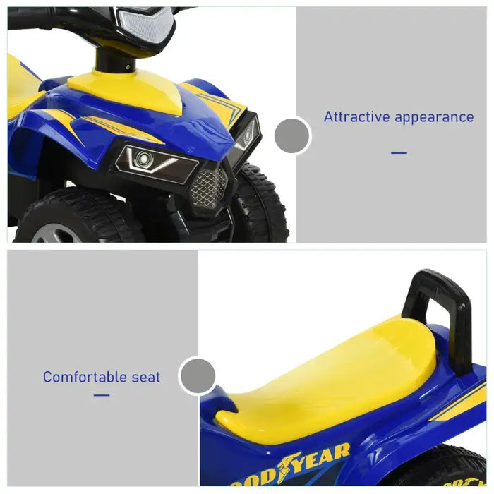Licensed Goodyear Kids Ride-On Quad Bike – Blue and Yellow | Lights, Horn and Storage HOMCOM - Little and Giant Explorers HOMCOM