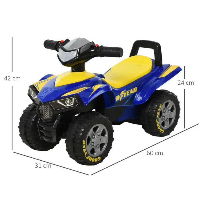 Licensed Goodyear Kids Ride-On Quad Bike – Blue and Yellow | Lights, Horn and Storage HOMCOM - Little and Giant Explorers HOMCOM