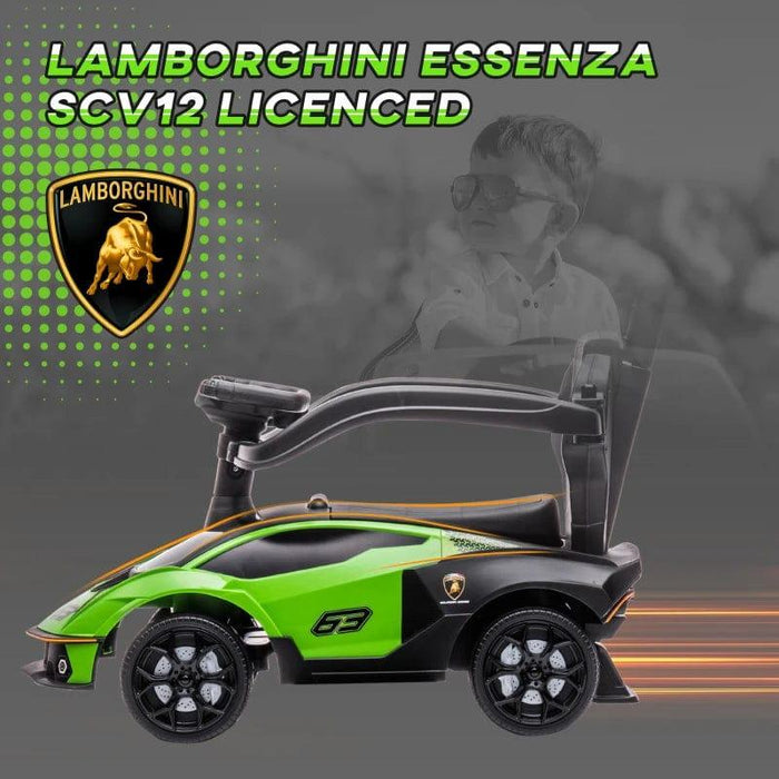 Licensed Lamborghini - Essenza SCV12 - 2 in 1 Baby Ride on Push Car with Parent Handle, Horn and Steering Wheel in Green - Little and Giant Explorers AIYAPLAY