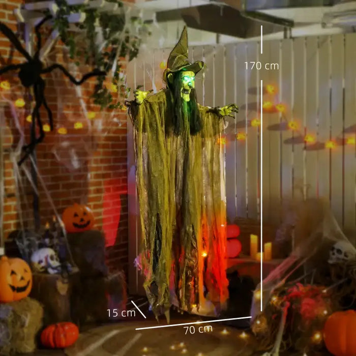 Life-Size Hanging Witch – 170cm Animated Halloween Decoration | Green LED Eyes and Wicked Laugh OUTSUNNY - Little and Giant Explorers Outsunny