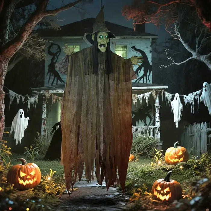 Life-Size Hanging Witch – 170cm Animated Halloween Decoration | Green LED Eyes and Wicked Laugh OUTSUNNY - Little and Giant Explorers Outsunny