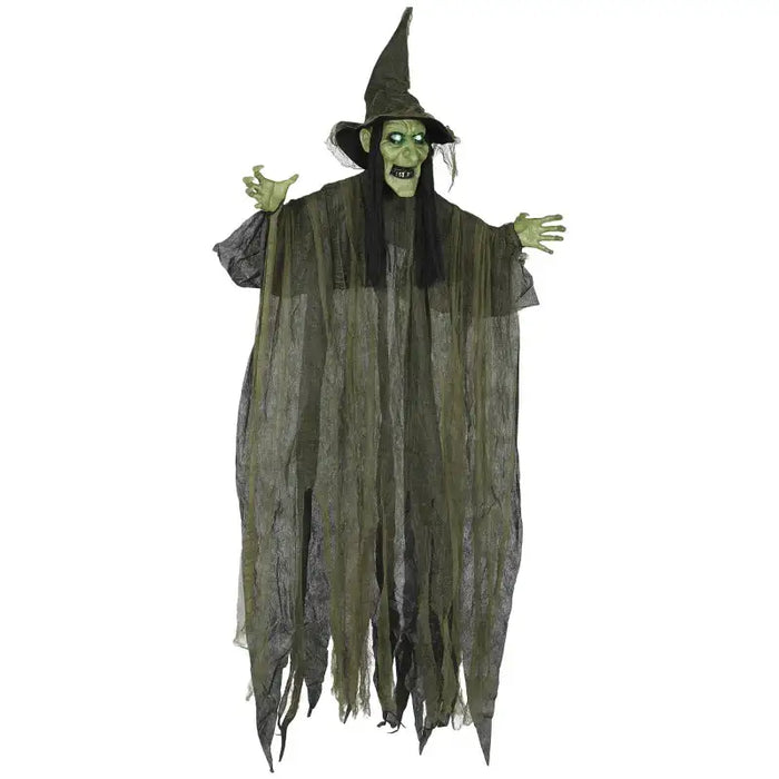 Life-Size Hanging Witch – 170cm Animated Halloween Decoration | Green LED Eyes and Wicked Laugh OUTSUNNY - Little and Giant Explorers Outsunny