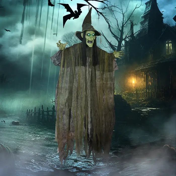 Life-Size Hanging Witch – 170cm Animated Halloween Decoration | Green LED Eyes and Wicked Laugh OUTSUNNY - Little and Giant Explorers Outsunny