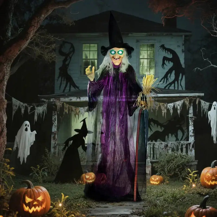 Life-Size Standing Witch – 183cm Animated Halloween Decoration | Sound Activated - Rotating Head OUTSUNNY - Little and Giant Explorers Outsunny