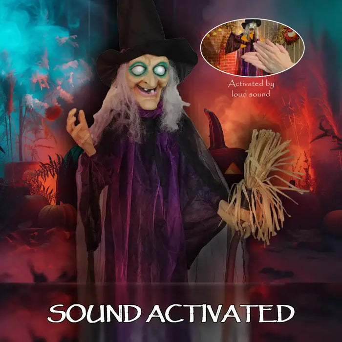 Life-Size Standing Witch – 183cm Animated Halloween Decoration | Sound Activated - Rotating Head OUTSUNNY - Little and Giant Explorers Outsunny