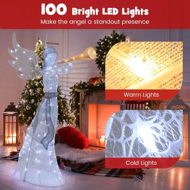 Lighted Angel Christmas Decoration – 156cm | 100 Warm and Cool White LEDs COSTWAY - Little and Giant Explorers Costway