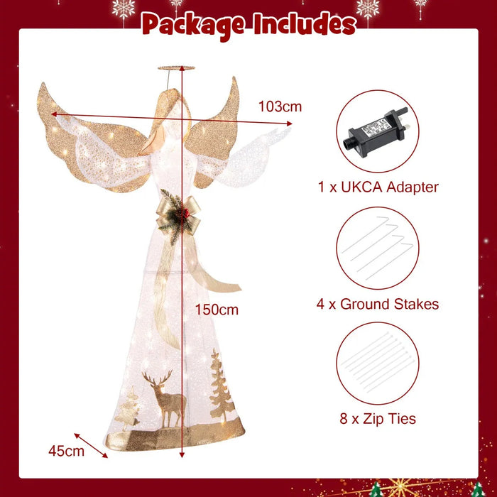 Lighted Christmas Angel Decoration with 100 LED Lights 150cm - Little and Giant Explorers Costway