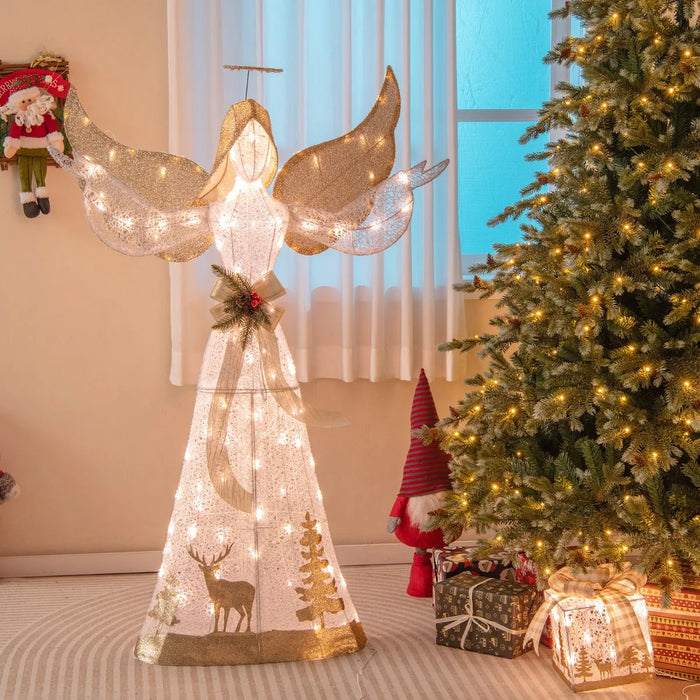 Lighted Christmas Angel Decoration with 100 LED Lights 150cm - Little and Giant Explorers Costway