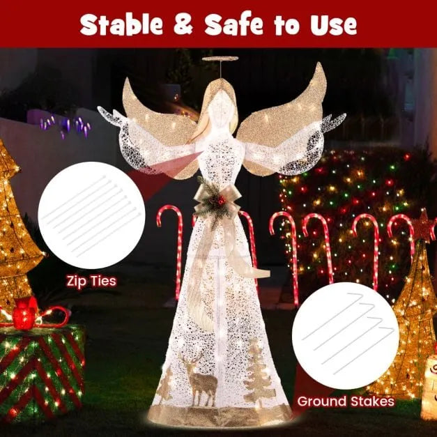 Lighted Christmas Angel Decoration with 100 LED Lights 150cm - Little and Giant Explorers Costway