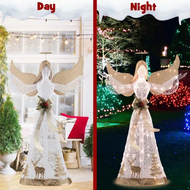 Lighted Christmas Angel Decoration with 100 LED Lights 150cm - Little and Giant Explorers Costway