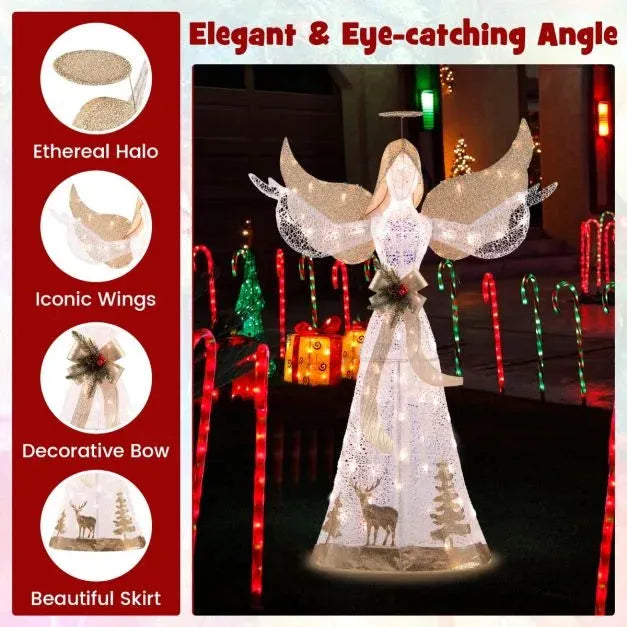 Lighted Christmas Angel Decoration with 100 LED Lights 150cm - Little and Giant Explorers Costway