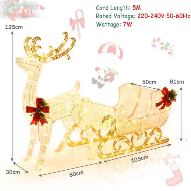 Lighted Reindeer and Santa Sleigh Decoration – Warm White | 215 LED Lights COSTWAY - Little and Giant Explorers Costway