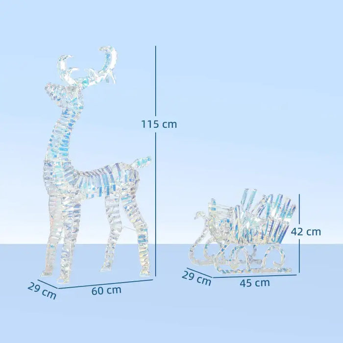 Lighted Reindeer and Sleigh Decoration – 170 Warm White LEDs | Holographic Finish OUTSUNNY - Little and Giant Explorers Outsunny