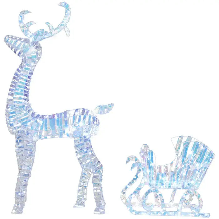 Lighted Reindeer and Sleigh Decoration – 170 Warm White LEDs | Holographic Finish OUTSUNNY - Little and Giant Explorers Outsunny