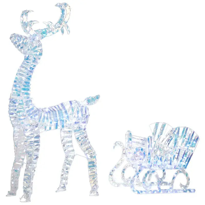Lighted Reindeer and Sleigh Decoration – 170 Warm White LEDs | Holographic Finish OUTSUNNY - Little and Giant Explorers Outsunny