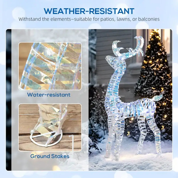 Lighted Reindeer and Sleigh Decoration – 170 Warm White LEDs | Holographic Finish OUTSUNNY - Little and Giant Explorers Outsunny