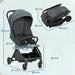 Measurement chart of a compact stroller with dimensions labeled.
