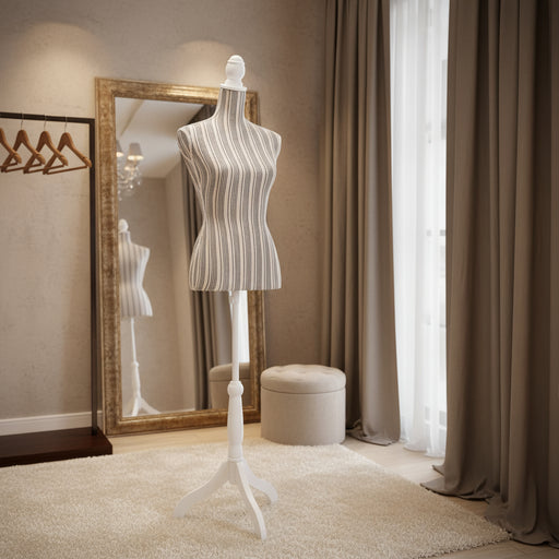 Ladies Bust Display Mannequin Linen With Stripes - Little and Giant Explorers vidaXL