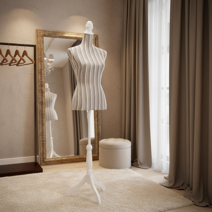 Ladies Bust Display Mannequin Linen With Stripes - Little and Giant Explorers vidaXL